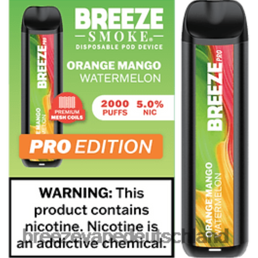 DB4FTR19 Breeze Pro 2000 Züge Orange Mango-Wassermelone | Breeze Vape Delivery Near Me