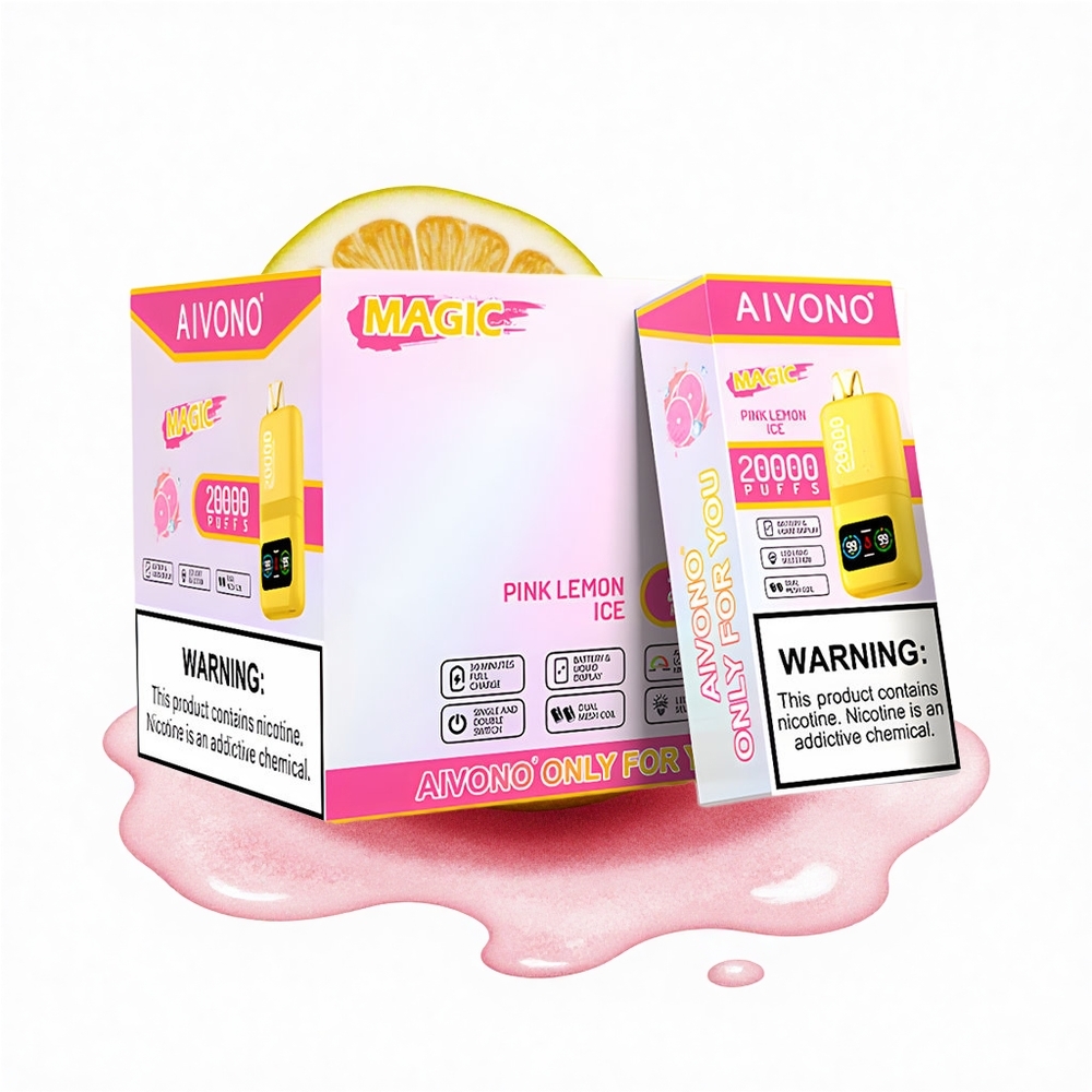 Aivono Aim Magic 20000 Puffs Rosa Zitroneneis mit Dual Mesh Coils und LCD-Anzeige
