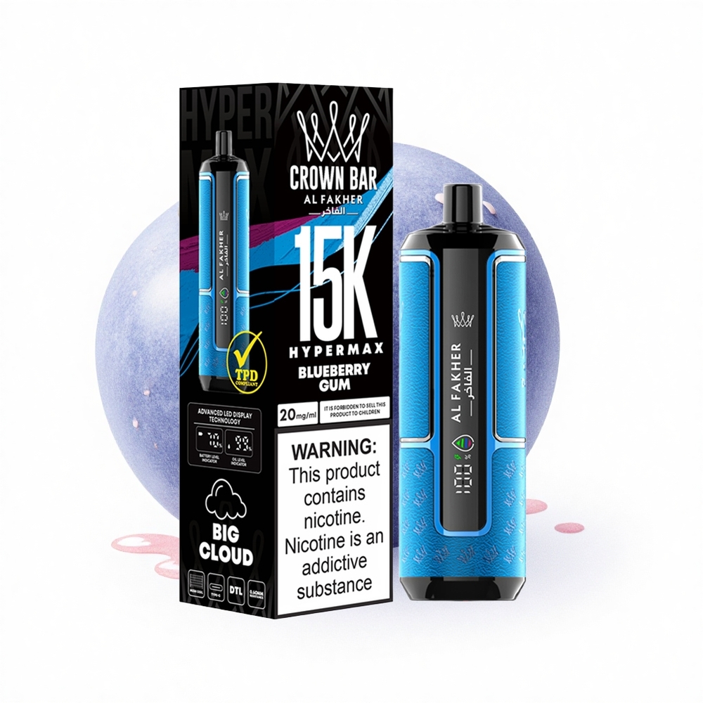 Al Fakher Crown Bar 15K Hypermax Blaubeerenkaugummi 22ml 600mAh Typ-C