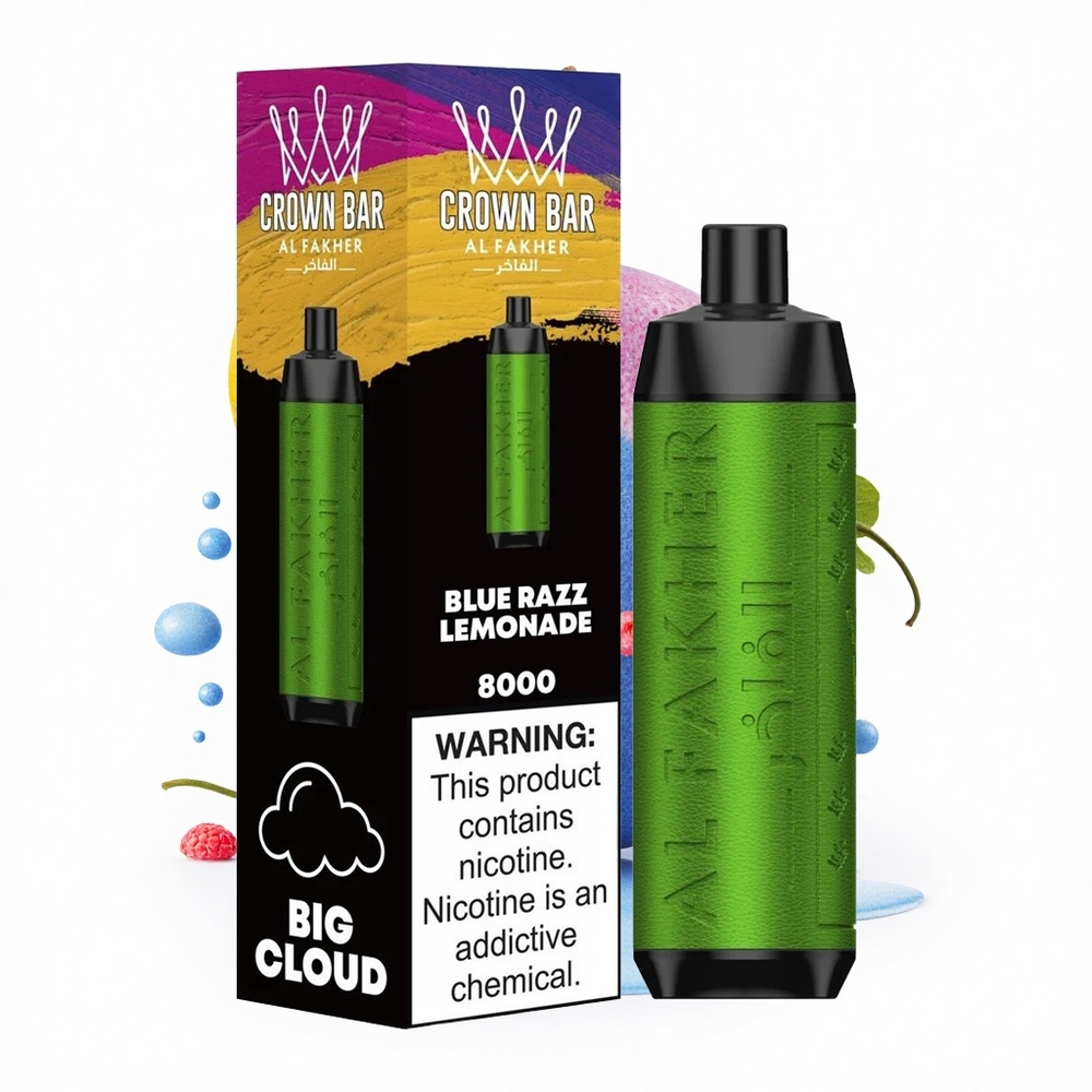 Al Fakher Crown Bar 8000 Crystal Blauer Himbeer-Zitronenlimonade mit 18ml Füllung und Typ-C-Ladung