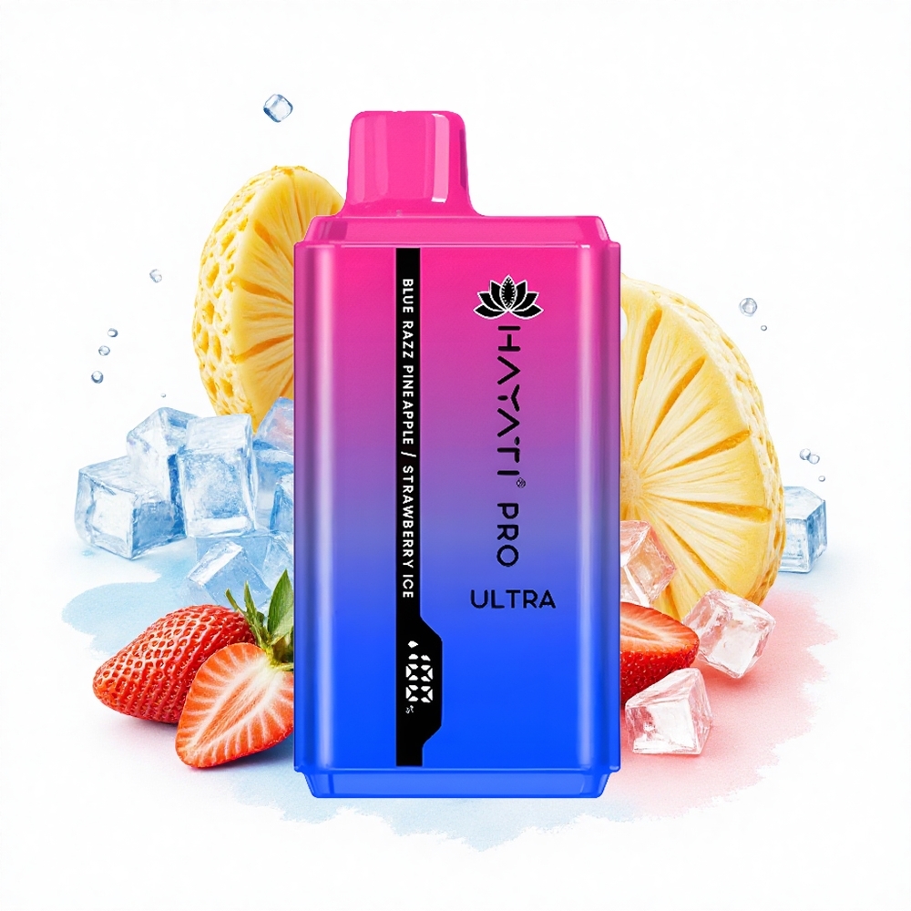 Hayati Pro Ultra 15000 Puffs Blaue Himbeer-Ananas-Erdbeer-Eis mit 850mAh und 2% Nikotin