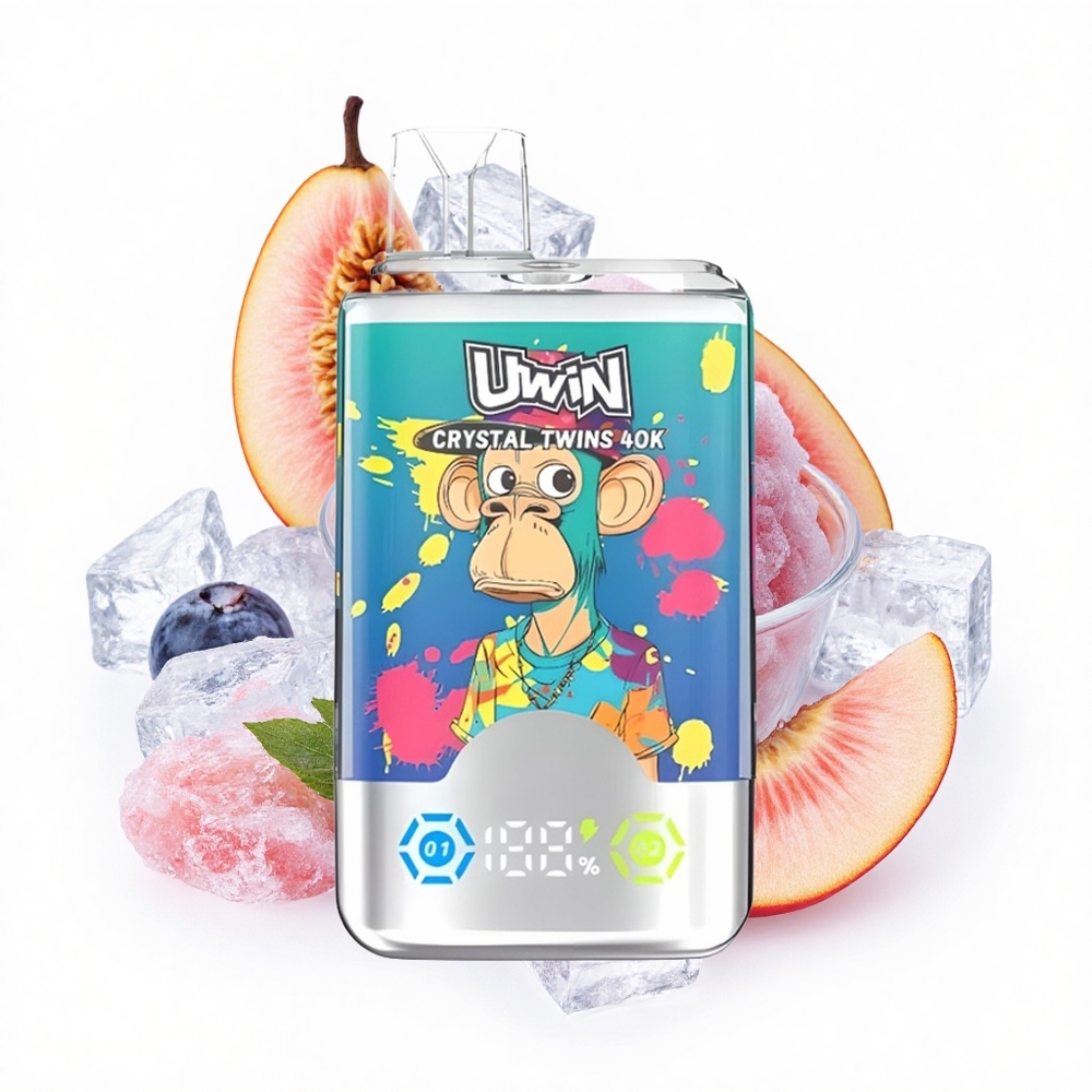 Uwin Crystal Twins 40000 Puffs Blaubeer-Eis Sommerpfirsich-Eis mit Dual-Geschmack und 32ml