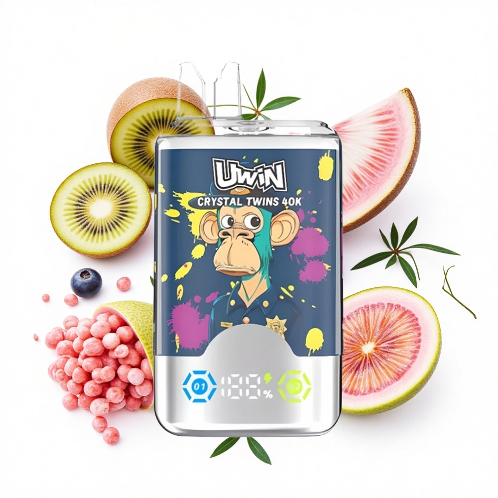 Uwin Crystal Twins 40000 Puffs Kiwi Passionsfrucht Guave Blaubeere Himbeere Zwei Aromen Typ-C 32ml