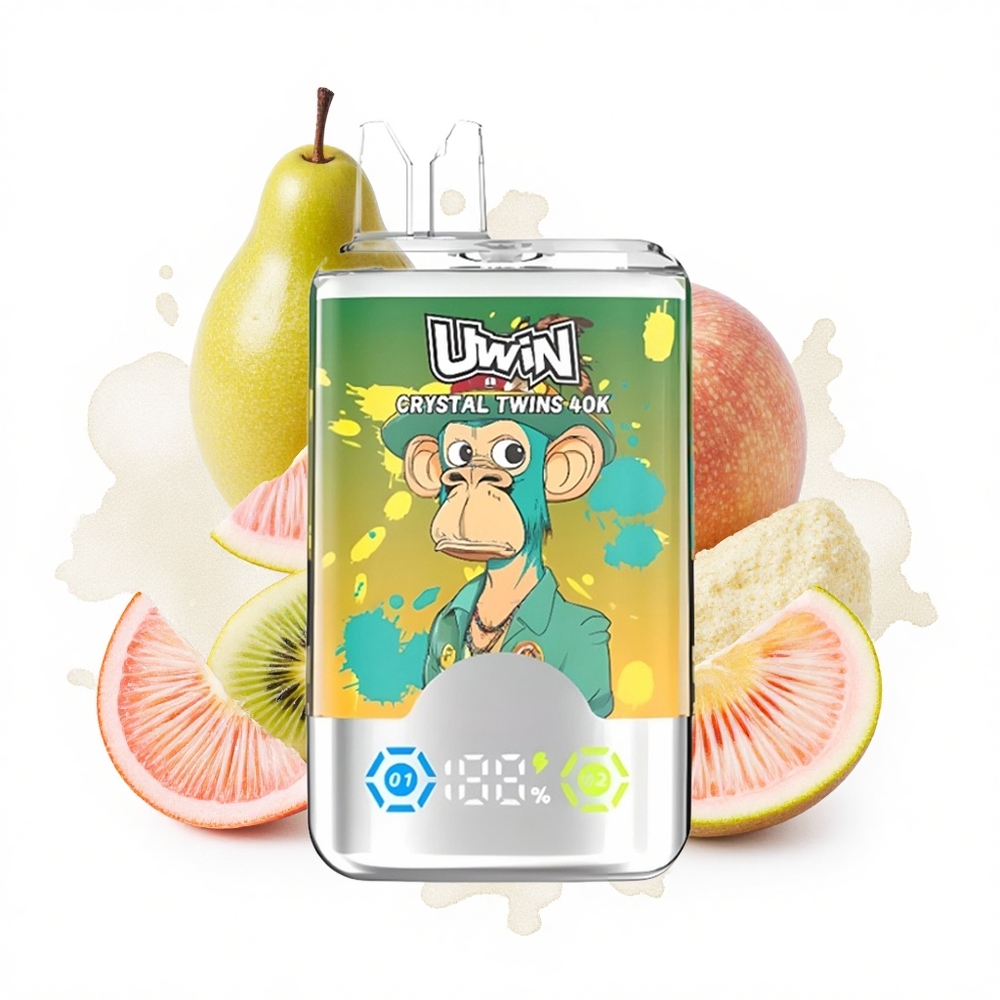 Uwin Crystal Twins 40000 Puffs Kiwi Passionsfrucht Guave Zwei Apfel Dual-Aroma 32ml Typ-C