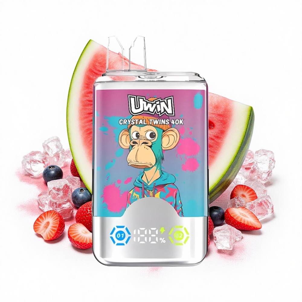 Uwin Crystal Twins 40000 Puffs Wassermelone-Eis-Beerenmix mit Dual-Geschmack und 32ml Füllung