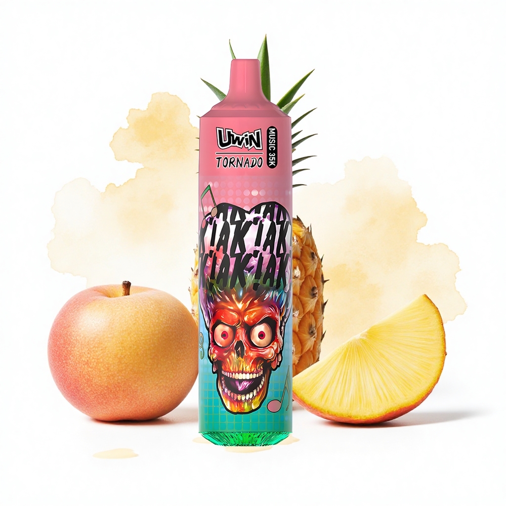 Uwin Tornado 35K Music Puffs Pfirsich-Mango-Ananas mit 1,0 Ohm Mesh und Typ-C-Ladung