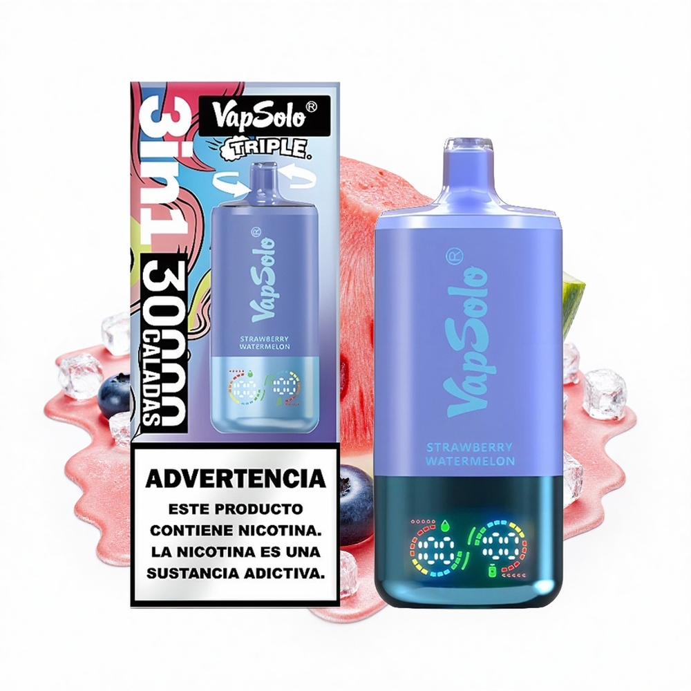 Vapsolo Triple 30000 Puffs Erdbeer-Wassermelone & Blaubeer-Eis 40ml Typ-C