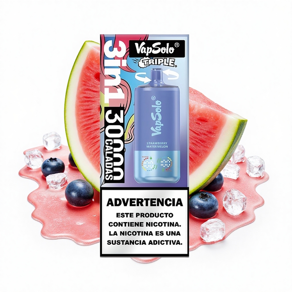 Vapsolo Triple 30000 Puffs Erdbeer-Wassermelone & Blaubeer-Eis 40ml Typ-C