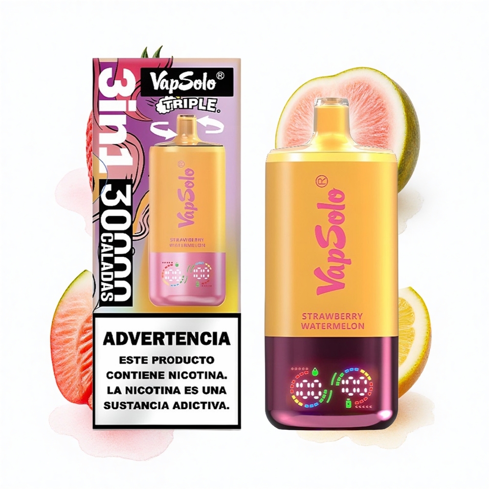 Vapsolo Triple 30000 Puffs Erdbeer-Wassermelone & Zitrone-Pfirsich Typ-C 40ml 3-Tank