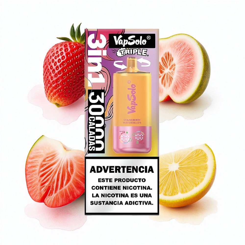 Vapsolo Triple 30000 Puffs Erdbeer-Wassermelone & Zitrone-Pfirsich Typ-C 40ml 3-Tank