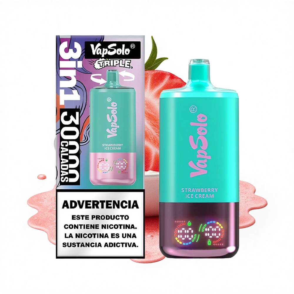 Vapsolo Triple 30000 Puffs Erdbeereiscreme Typ-C 40ml Dreifach