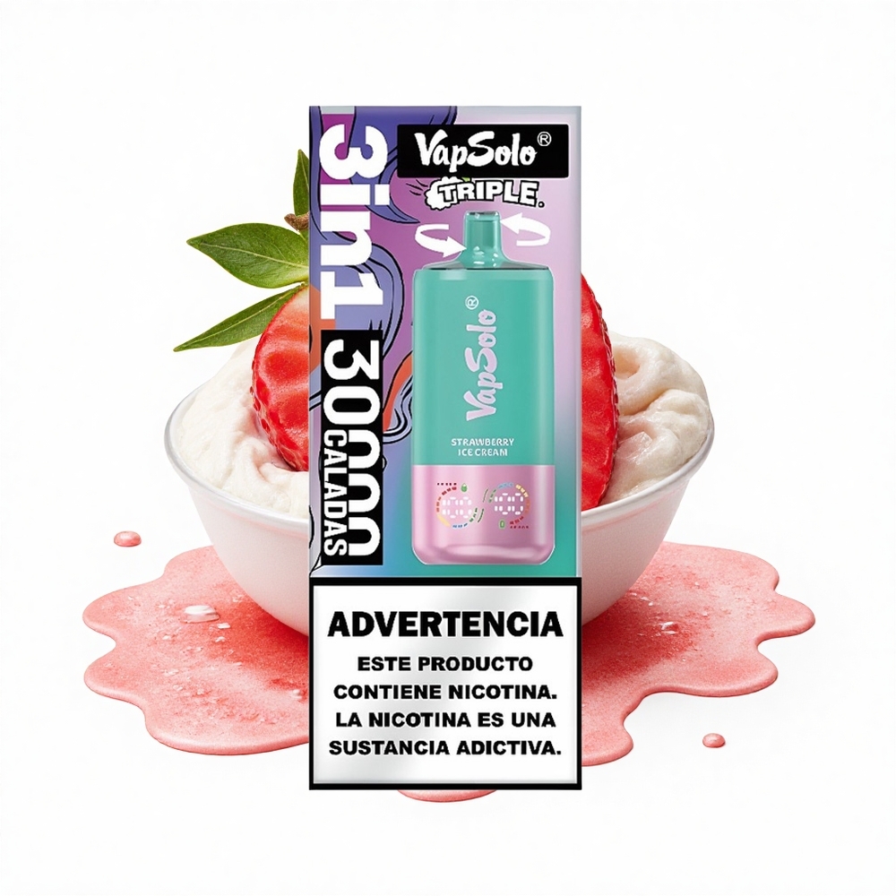 Vapsolo Triple 30000 Puffs Erdbeereiscreme Typ-C 40ml Dreifach