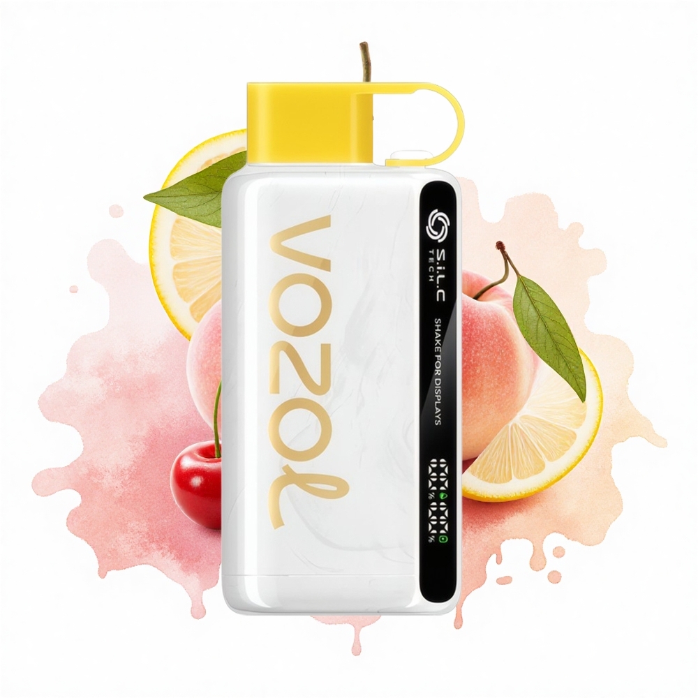 VOZOL STAR 9000/12000 Puffs Kirschpfirsich-Zitronenlimonade mit Schütteldisplay und recyceltem Plastik